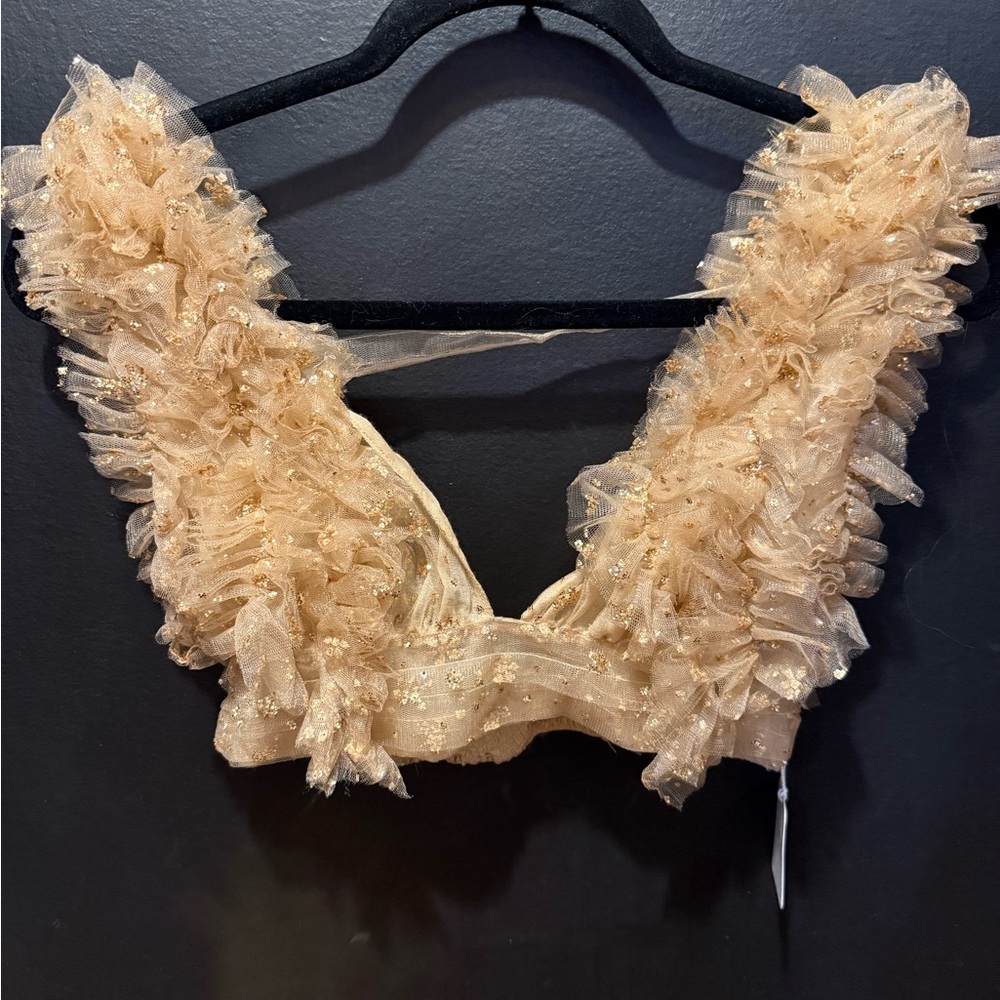 Free People Champagne Ruffled Crop Top
